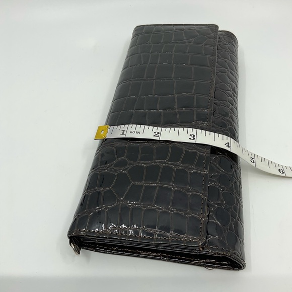 Vintage Club Rochelier Patent Reptile Croc Trifold Wallet Clutch - Picture 7 of 8